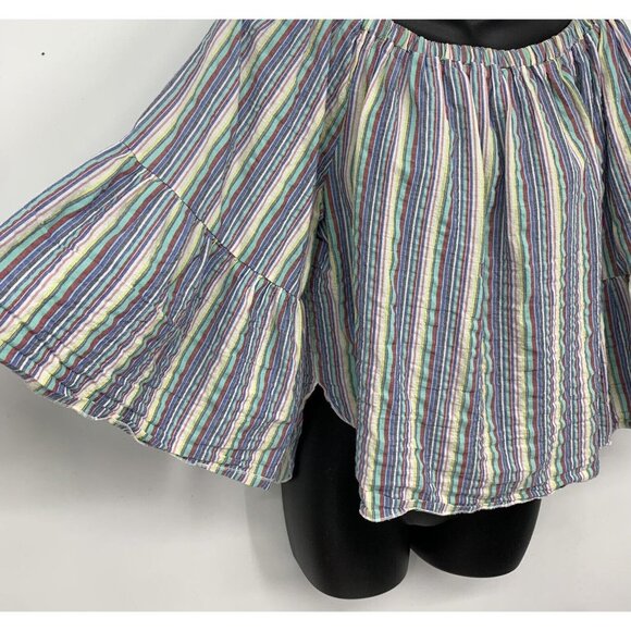See by Chloe Top Blouse Women Size 36 4 Stripe Pink Blue Off Shoulder Ruffle B60 - Picture 3 of 8